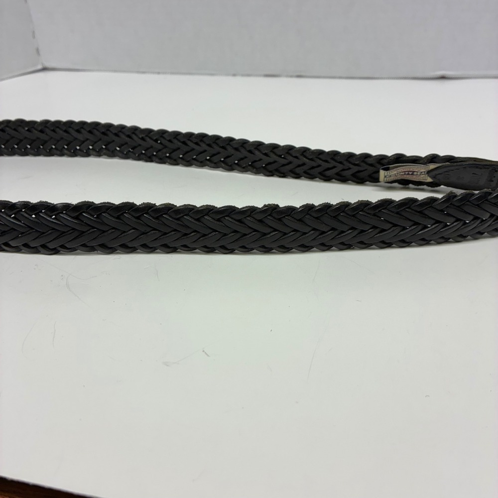 County Seat Braided Leather Belt Mens 30 Black Woven Brass Buckle Vintage - Picture 6 of 14